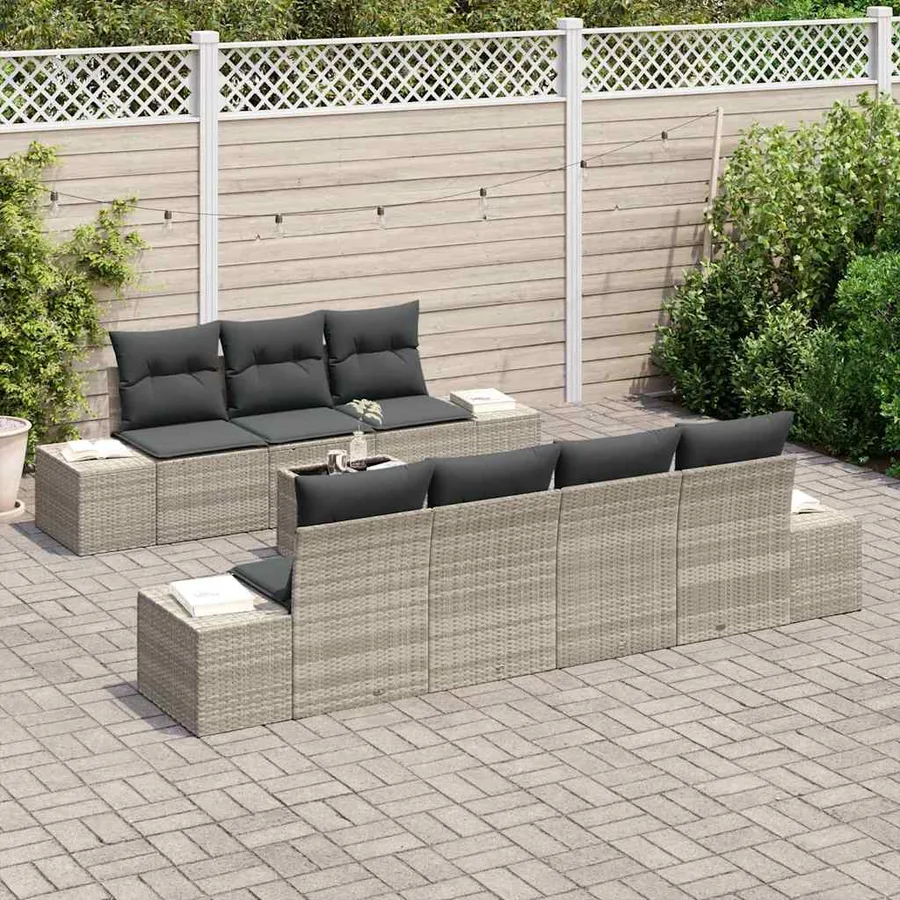Ensemble de canapé de jardin 8 pcs Gris clair polyrotin - 3