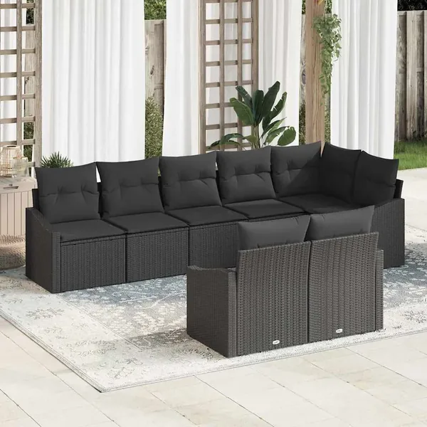 Ensemble de Canapés avec coussin 8 pcs Noir polyrotin