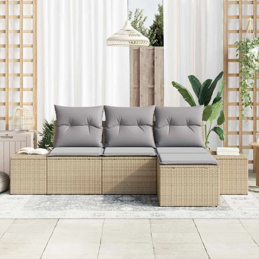 Ensemble de canapé de jardin avec coussin 4 pcs Beige polyrotin - 3