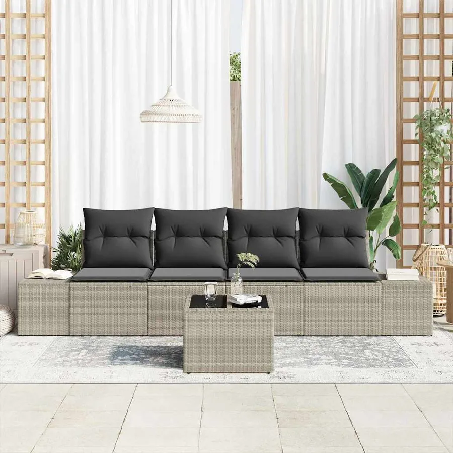 Ensemble de Canapés avec coussin 5 pcs Gris clair polyrotin - 3