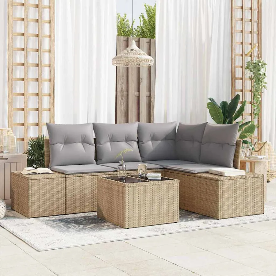 Ensemble de canapé de jardin 5 pcs Beige polyrotin