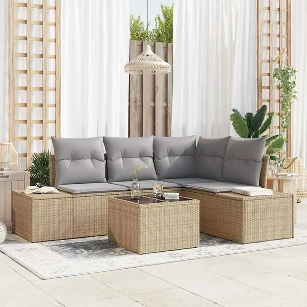 Ensemble de canapé de jardin 5 pcs Beige polyrotin