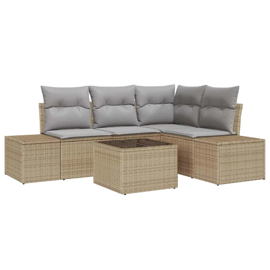 Ensemble de canapé de jardin 5 pcs Beige polyrotin - 2