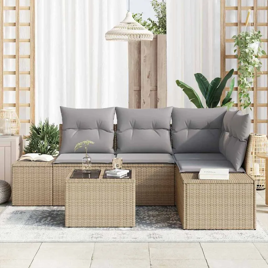 Ensemble de canapé de jardin 5 pcs Beige polyrotin - 3