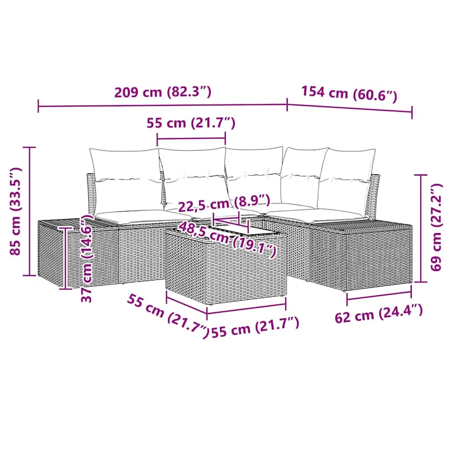 Ensemble de canapé de jardin 5 pcs Beige polyrotin - 9