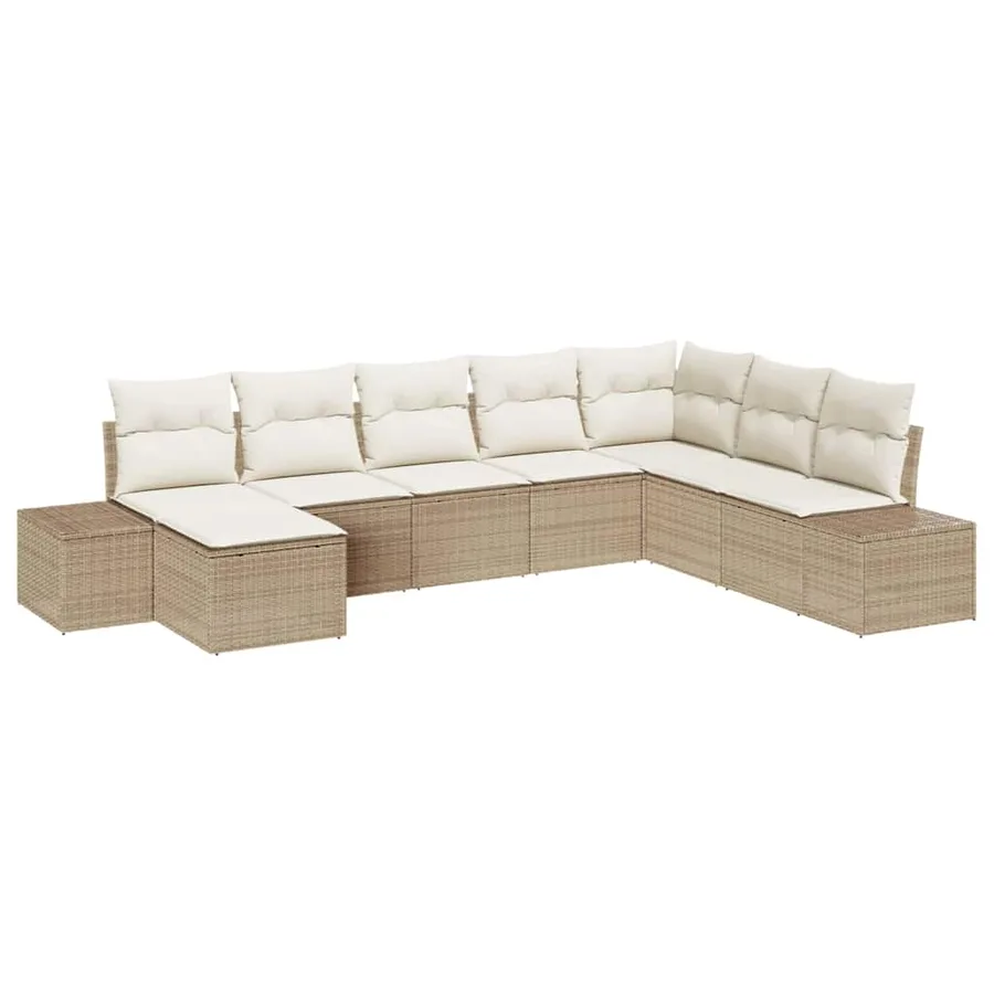 Ensemble de canapé de jardin avec coussin 8 pcs Beige polyrotin - 2