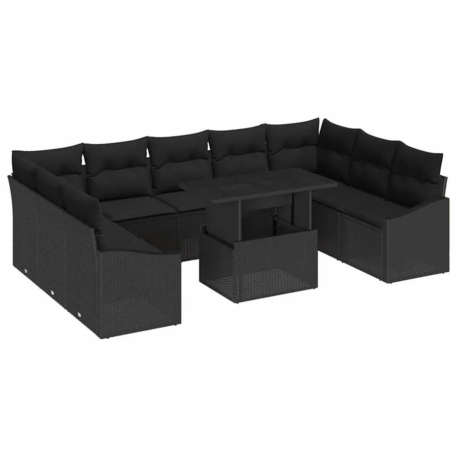 Ensemble de Canapés avec coussin 10 pcs Noir polyrotin - 2