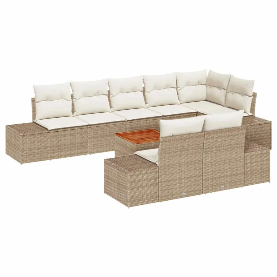 Ensemble de canapé de jardin avec coussin 9 pcs Beige polyrotin - 2