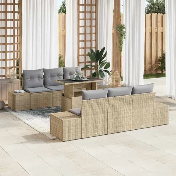 Ensemble de Canapés 7 pcs Beige et Gris clair polyrotin