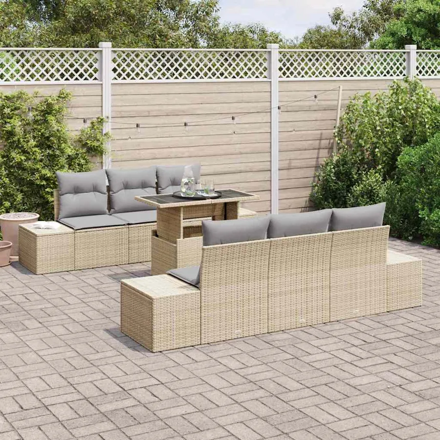 Ensemble de Canapés 7 pcs Beige et Gris clair polyrotin - 3