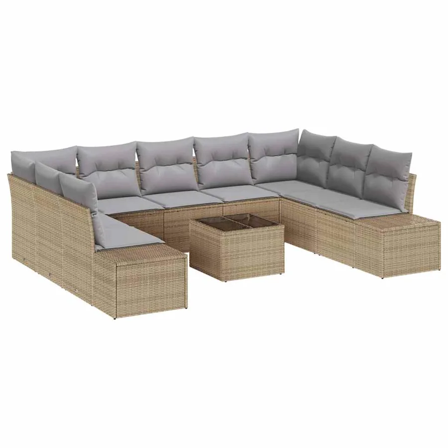 Ensemble de canapé de jardin 10 pcs Beige polyrotin - 2