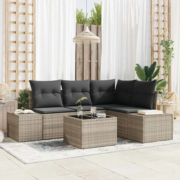 Ensemble de canapé de jardin 5 pcs Gris clair polyrotin