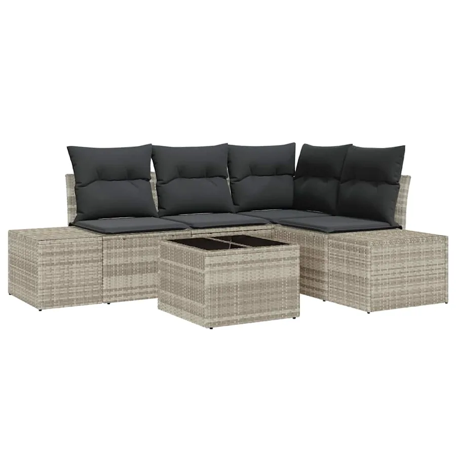 Ensemble de canapé de jardin 5 pcs Gris clair polyrotin - 2