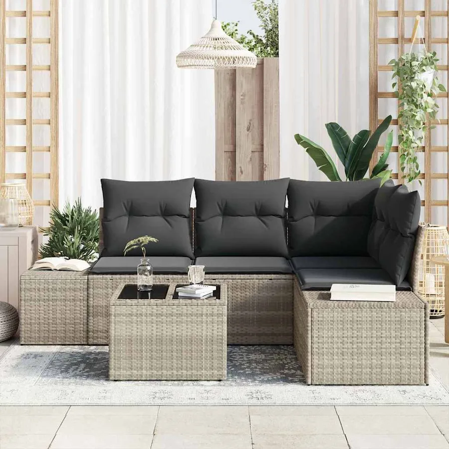 Ensemble de canapé de jardin 5 pcs Gris clair polyrotin - 3