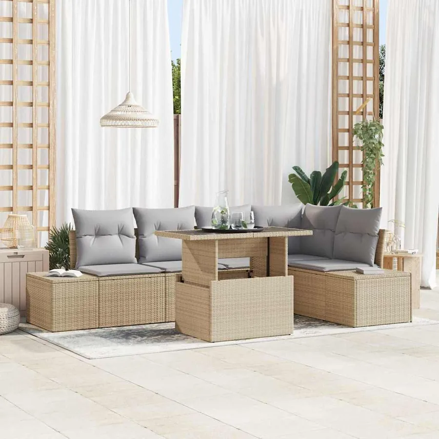 Ensemble de canapé de jardin 6 pcs Beige Poly rotin