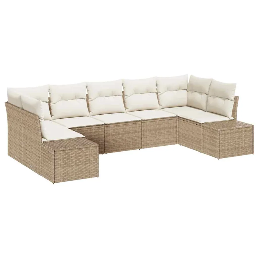 Ensemble de canapé de jardin avec coussin 7 pcs Beige polyrotin - 2