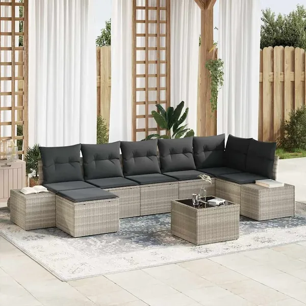Ensemble de canapé de jardin 8 pcs Gris clair polyrotin
