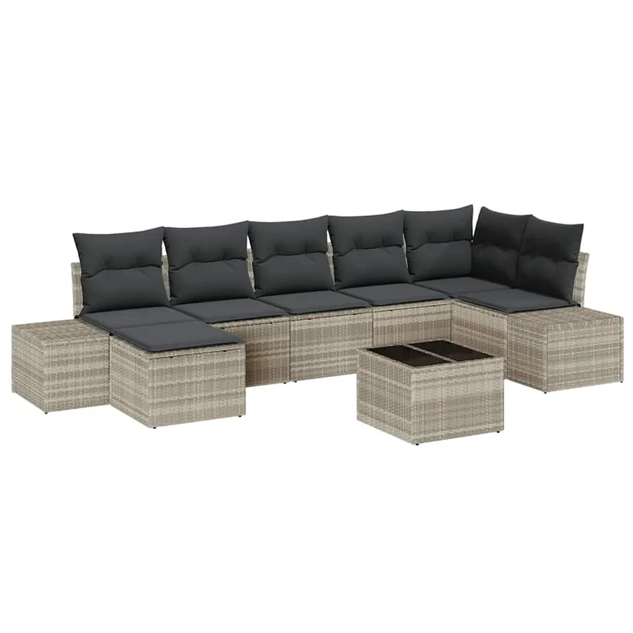 Ensemble de canapé de jardin 8 pcs Gris clair polyrotin - 2