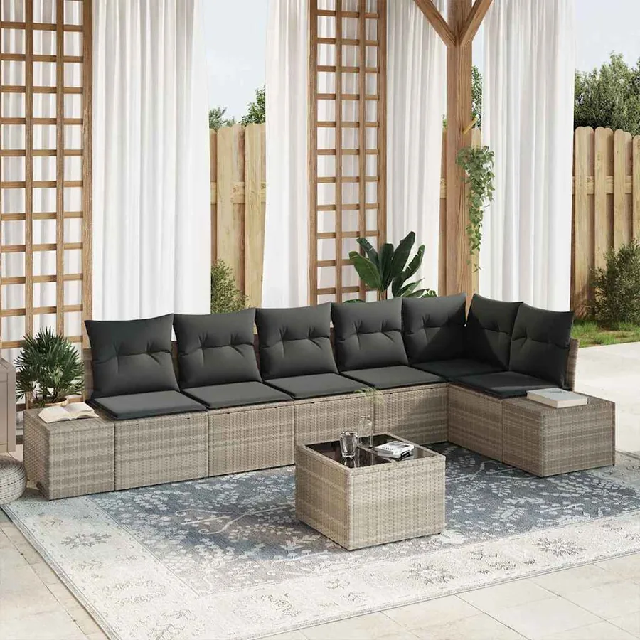 Ensemble de canapé de jardin 7 pcs Gris clair polyrotin