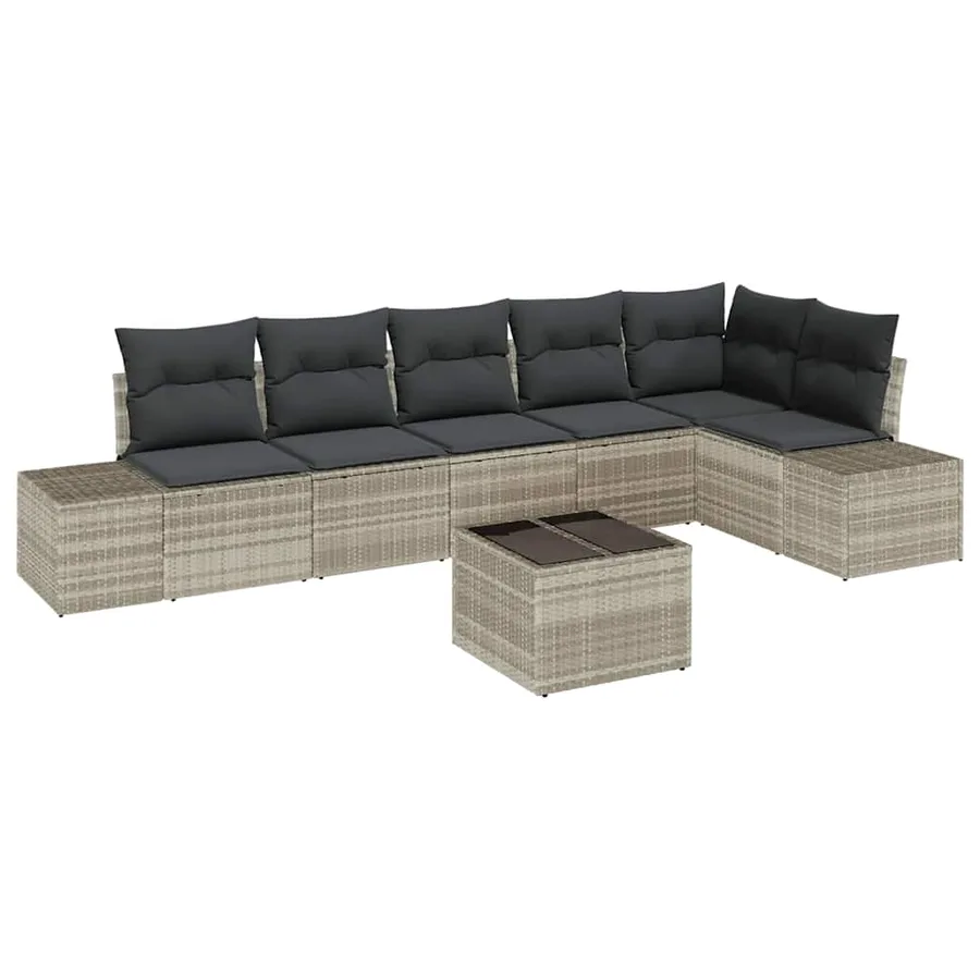 Ensemble de canapé de jardin 7 pcs Gris clair polyrotin - 2