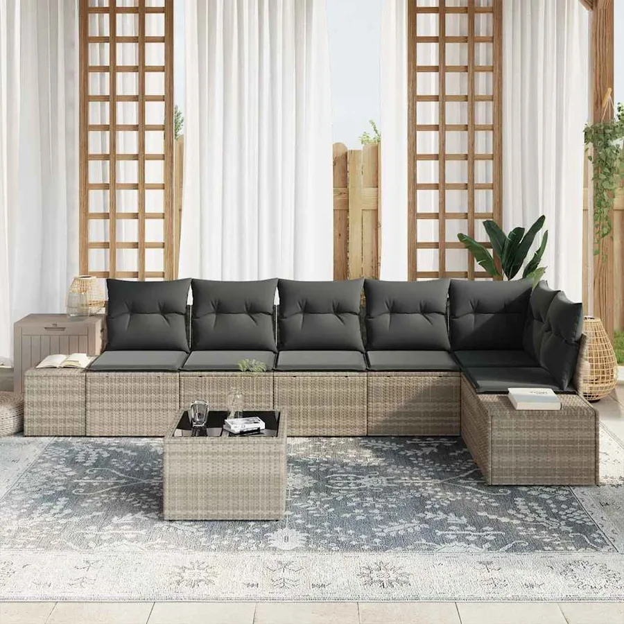 Ensemble de canapé de jardin 7 pcs Gris clair polyrotin - 3