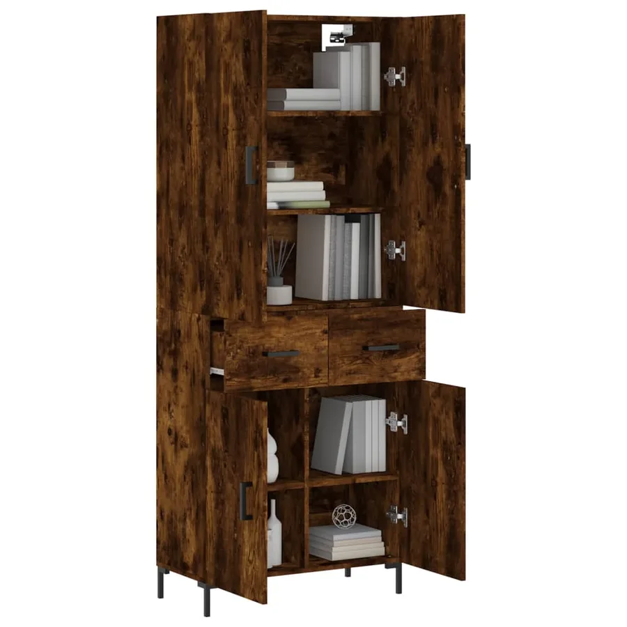 Buffet haut Chêne fumé 69,5x34x180 cm Bois d'ingénierie - 3