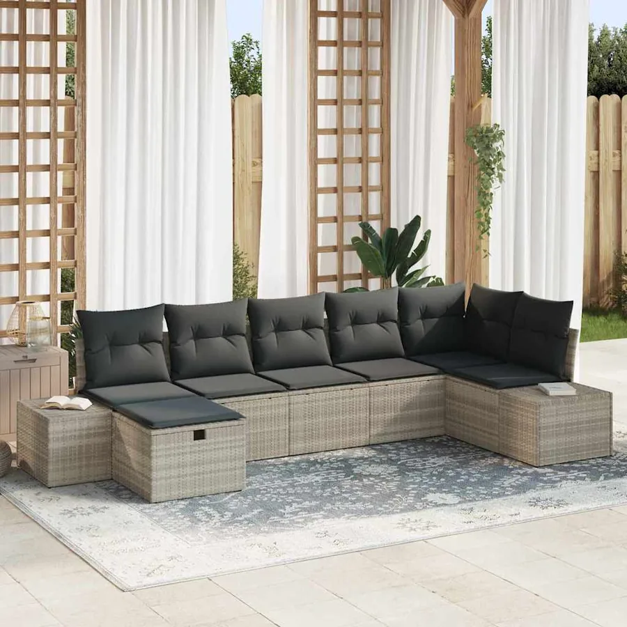 Ensemble de canapé de jardin 7 pcs Gris clair polyrotin