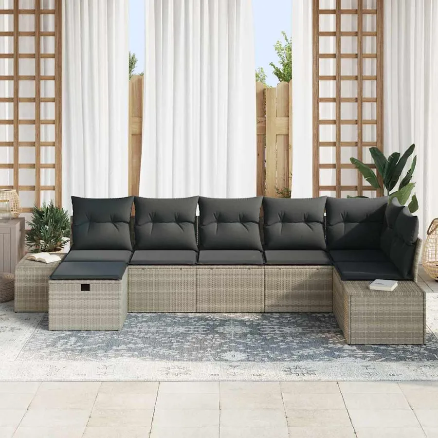 Ensemble de canapé de jardin 7 pcs Gris clair polyrotin - 3