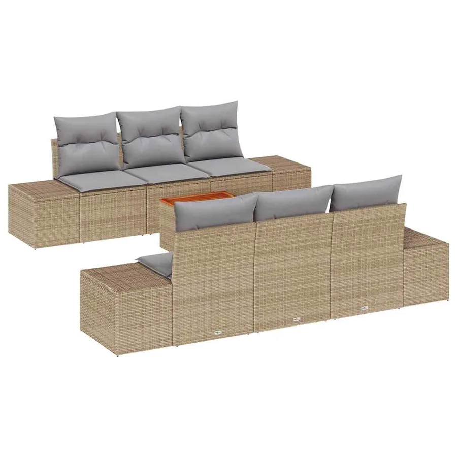 Ensemble de canapé de jardin avec coussin 7 pcs Beige polyrotin - 2