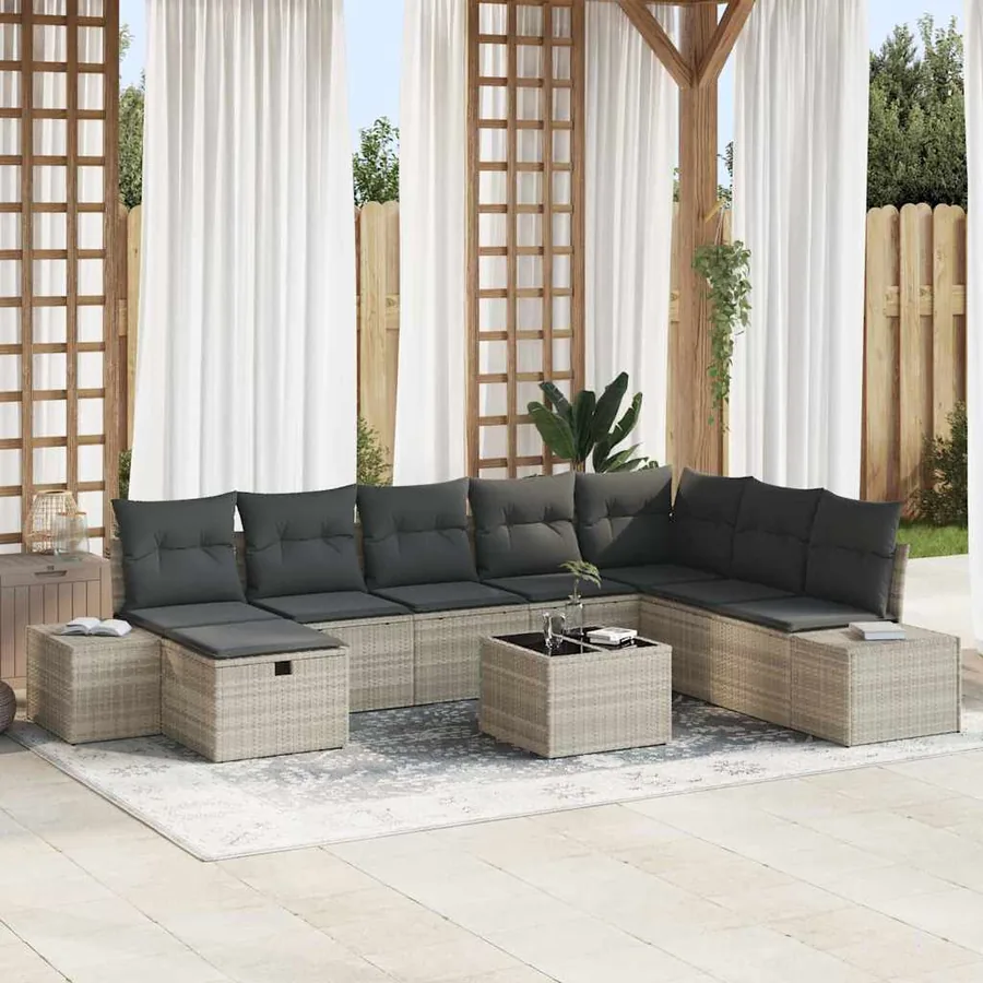 Ensemble de canapé de jardin 9 pcs Gris clair polyrotin