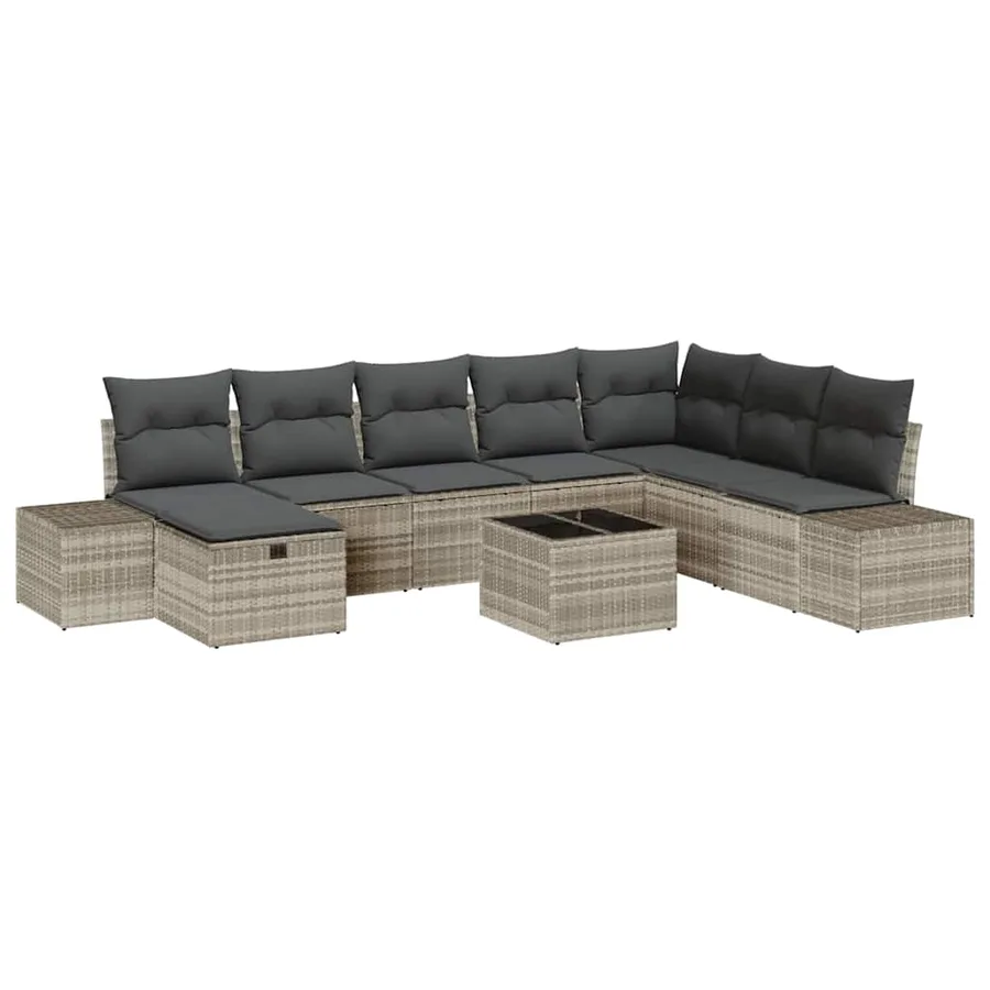Ensemble de canapé de jardin 9 pcs Gris clair polyrotin - 2