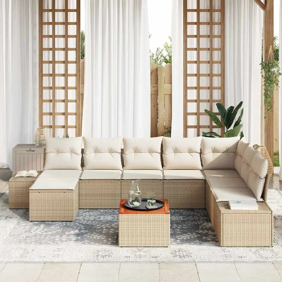 Ensemble de canapé de jardin avec coussin 9 pcs Beige polyrotin - 3
