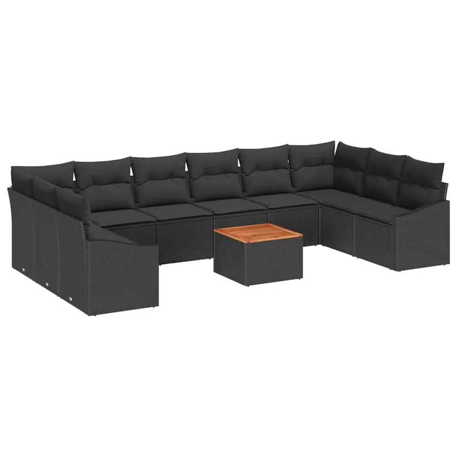 Ensemble de canapé de jardin avec coussin 11 pcs Noir polyrotin - 2