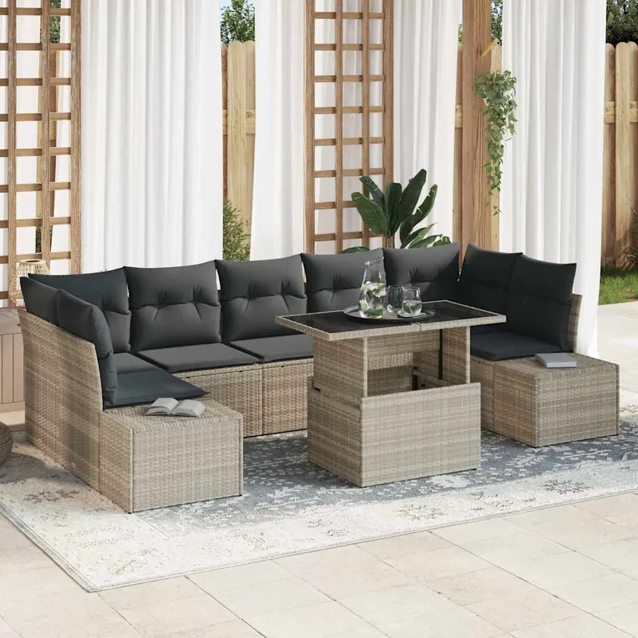 Ensemble de Canapés avec coussin 8 pcs Gris clair polyrotin