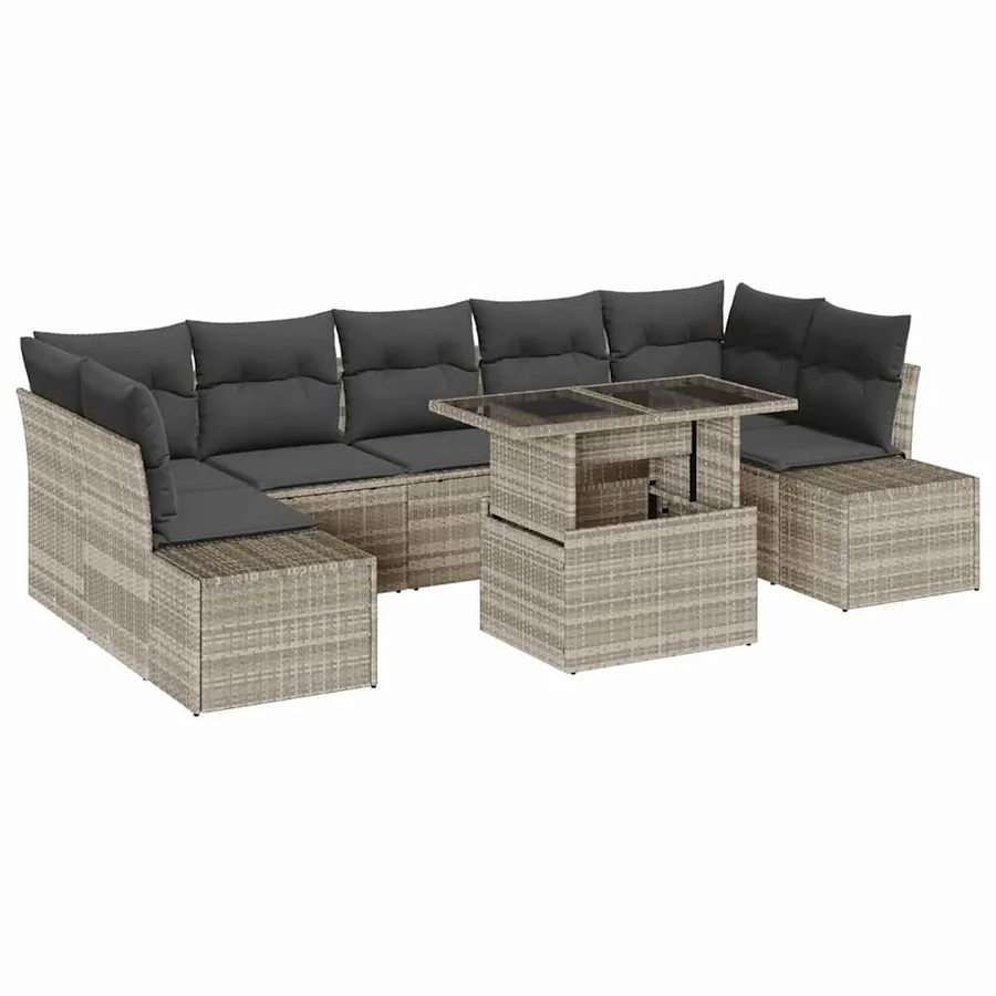 Ensemble de Canapés avec coussin 8 pcs Gris clair polyrotin - 2