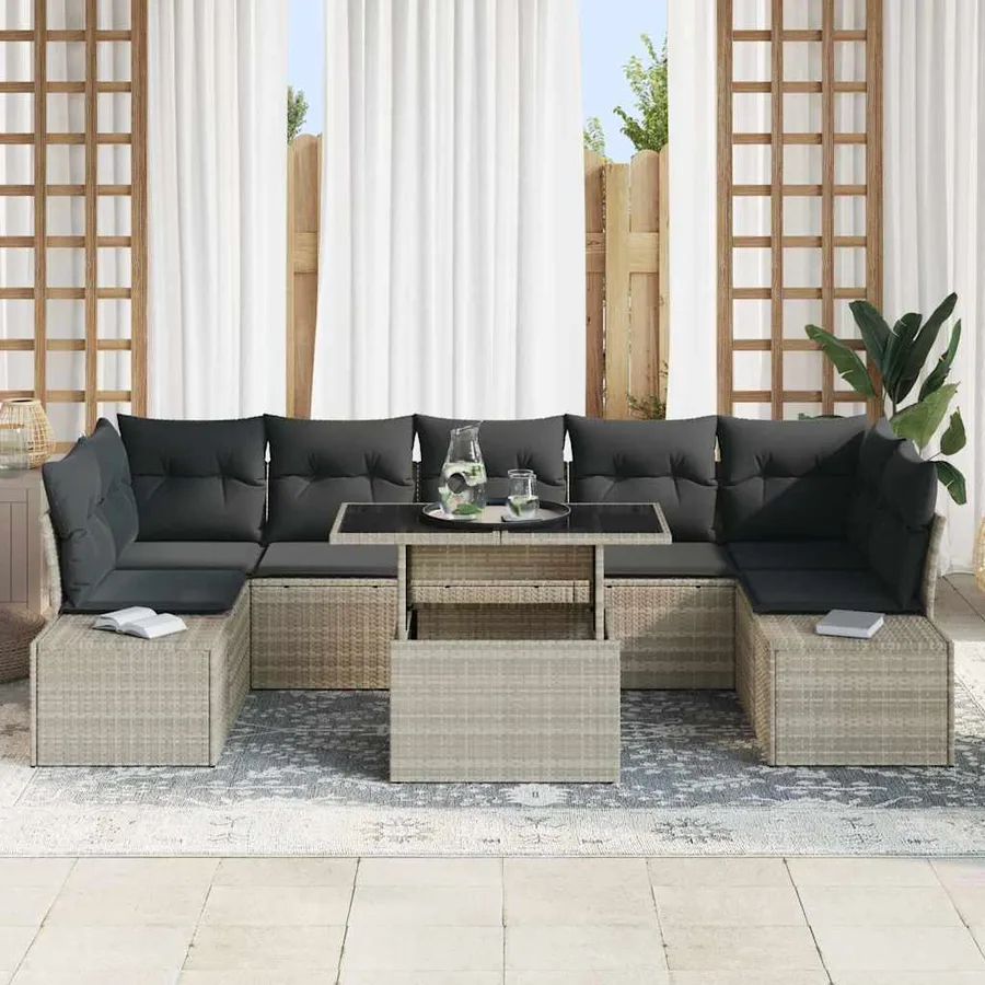 Ensemble de Canapés avec coussin 8 pcs Gris clair polyrotin - 3