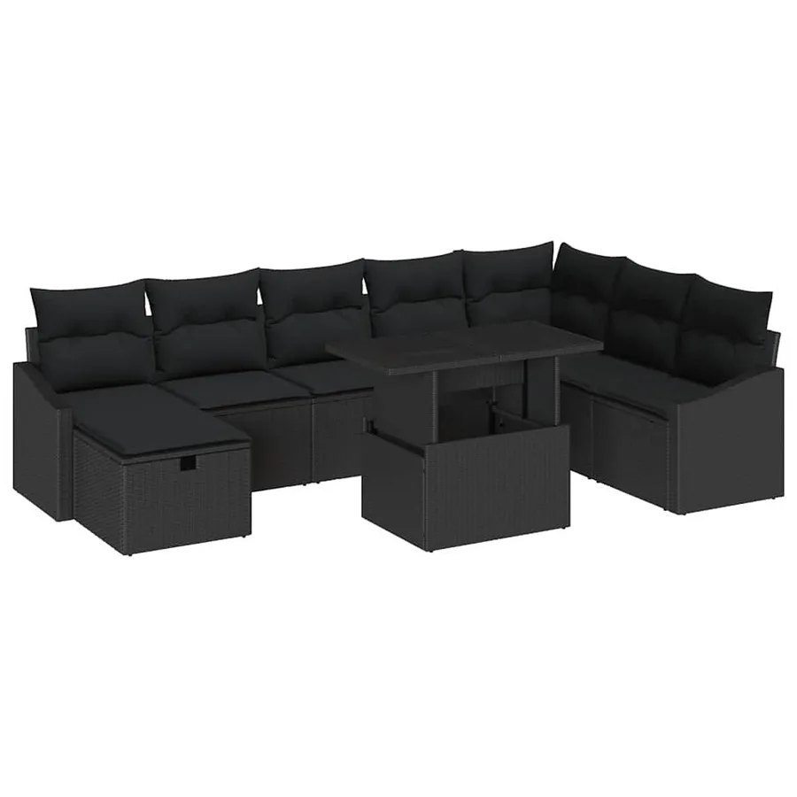 Ensemble de canapé de jardin avec coussin 9 pcs Noir Poly rotin - 2
