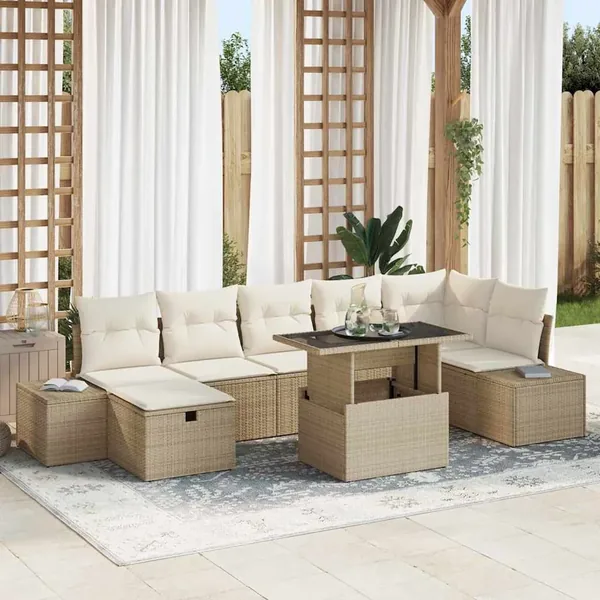 Ensemble de canapé de jardin 8 pcs Beige Poly rotin