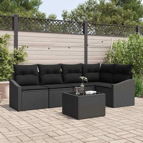 Ensemble de Canapés avec coussin 6 pcs Noir polyrotin
