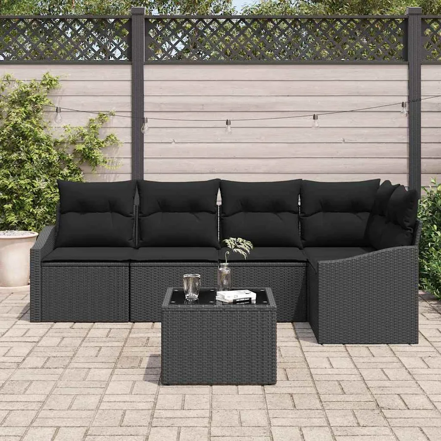 Ensemble de Canapés avec coussin 6 pcs Noir polyrotin - 3