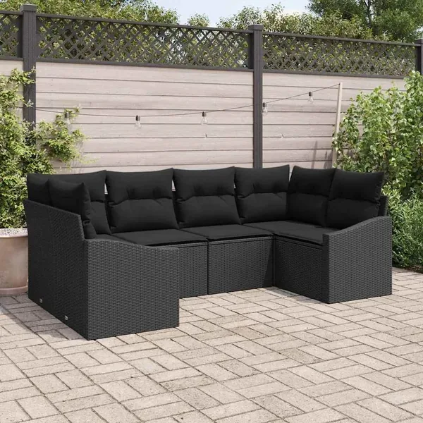 Ensemble de Canapés avec coussin 6 pcs Noir polyrotin