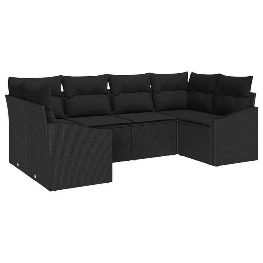 Ensemble de Canapés avec coussin 6 pcs Noir polyrotin - 2