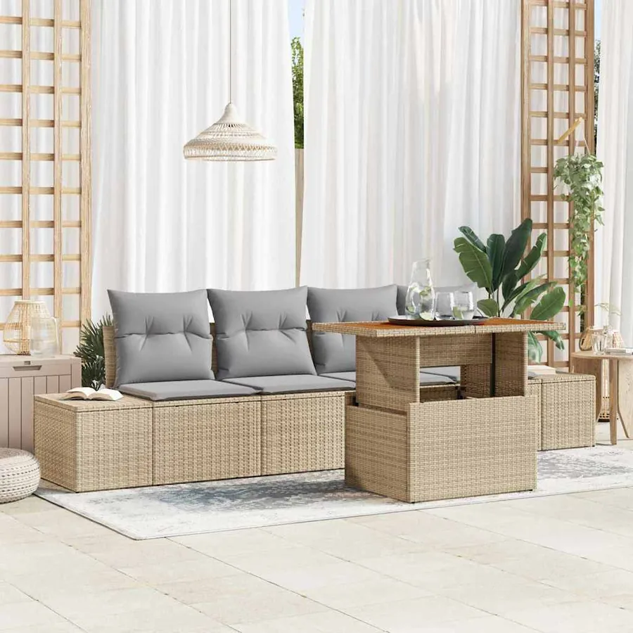 Ensemble de canapé de jardin 5 pc Beige et gris