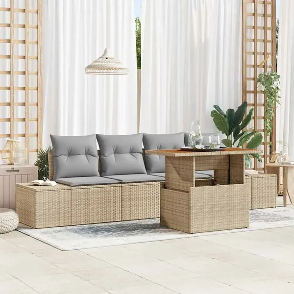 Ensemble de canapé de jardin 5 pc Beige et gris