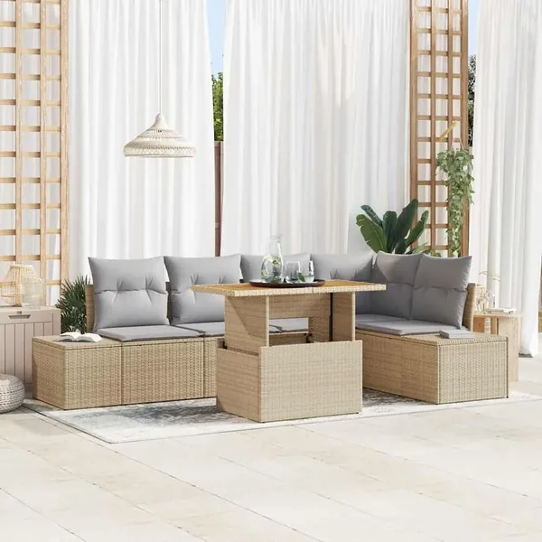 Ensemble de canapé de jardin 6 pc Beige et gris