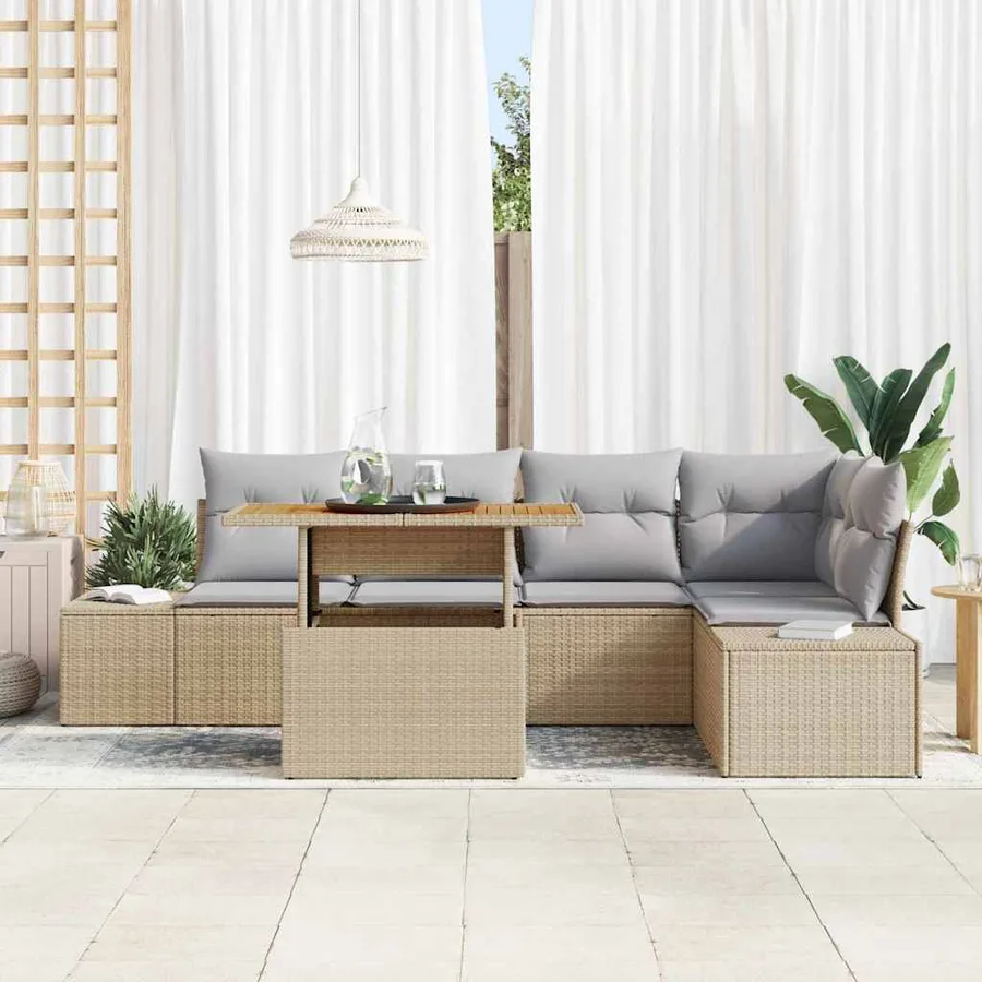 Ensemble de canapé de jardin 6 pc Beige et gris - 3