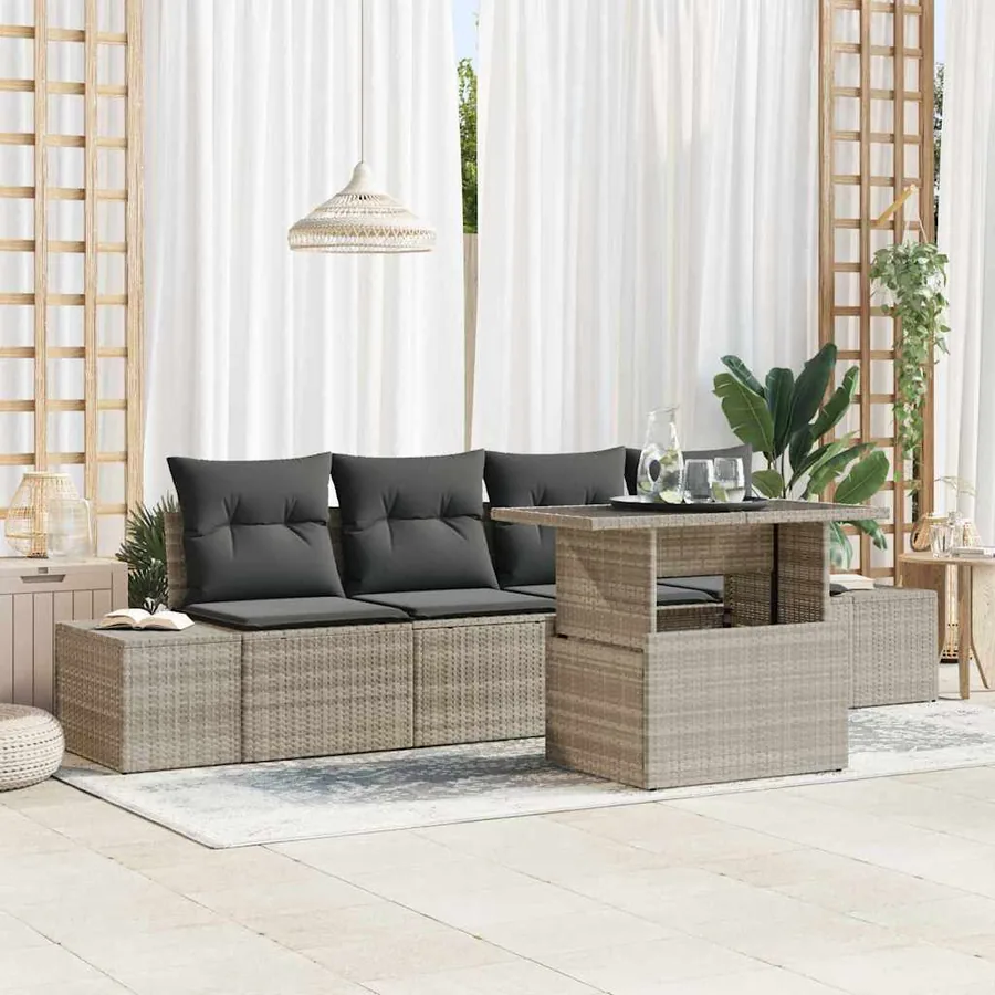 Ensemble de Canapés avec coussin 5 pcs Gris clair polyrotin