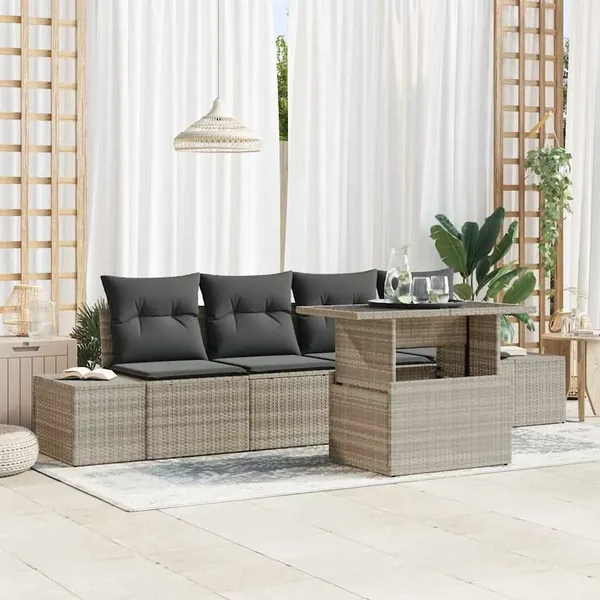 Ensemble de Canapés avec coussin 5 pcs Gris clair polyrotin
