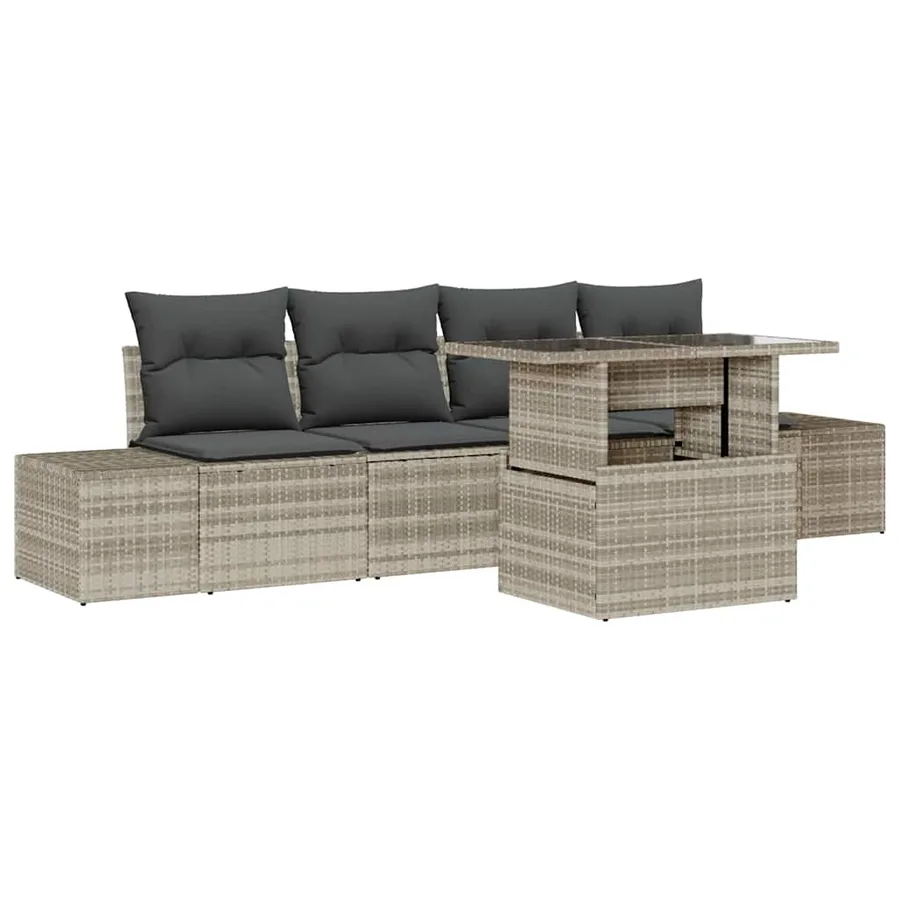 Ensemble de Canapés avec coussin 5 pcs Gris clair polyrotin - 2