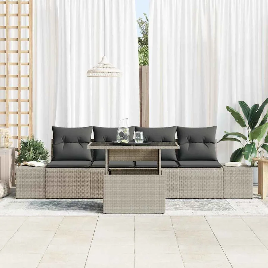 Ensemble de Canapés avec coussin 5 pcs Gris clair polyrotin - 3